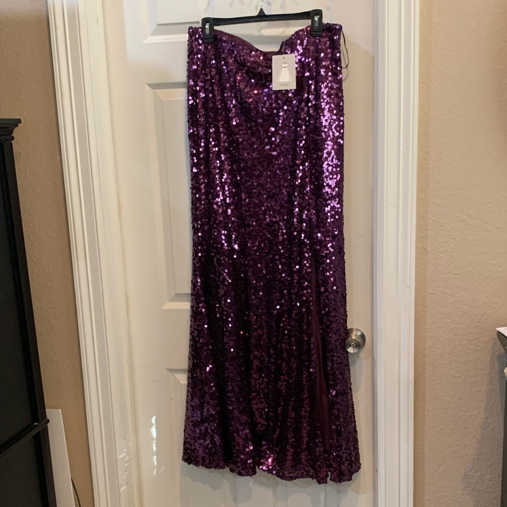 Purple Sequin Maxi Skirt with slit